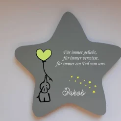 Best Grabdeko für Sternenkind | wetterfester personalisierter Stern mit Elefant | kindgerechte Grabgestaltung Gedenksteine