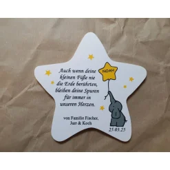 Hot Grabdeko für Sternenkind | wetterfester personalisierter Stern mit Elefant | kindgerechte Grabgestaltung Gedenksteine