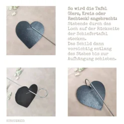 Outlet Grabdekoration, Schiefer-Herz mit Rosen-Motiv, Grabschmuck mit Wunschtext, Grabschild, personalisierbar Gedenksteine