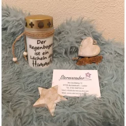 Discount Grabkerze - "Der Regenbogen ist ein Lächeln des Himmels". Trauerkerzen