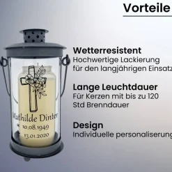 Trauerkerzen|Marinas Kreativwerkstatt Grablaterne individuell gestaltet, Trauerlicht, Erinnerungslaterene, Grablicht