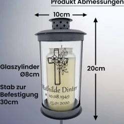 Trauerkerzen|Marinas Kreativwerkstatt Grablaterne mit Stab individuell gestaltet, Trauerlicht, Erinnerungslaterene, Grablicht