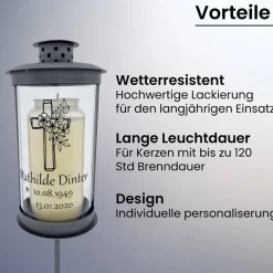 Trauerkerzen|Marinas Kreativwerkstatt Grablaterne mit Stab individuell gestaltet, Trauerlicht, Erinnerungslaterene, Grablicht