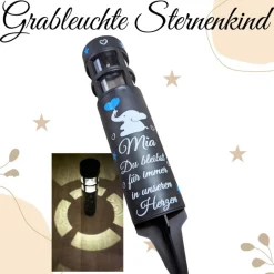 Trauerkerzen|Flockiplotti Grablicht Solar Sternenkind Elefant, Personalisiert, Kerze, Gedenklicht, Trauerlicht, Erinnerungslicht, Grab