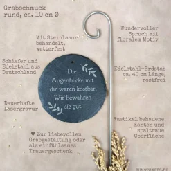 Clearance Grabschmuck, Grabdekoration für Urnengrab, Trauergeschenk, Gedenktafel aus Schiefer mit Trauerspruch, Schild mit Erdstab Gedenksteine