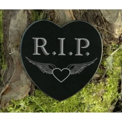 Clearance Grabschmuck R.I.P. Herz Gravur Gedenkstein - Engelsflügel auf schwarzem Marmor - Grabdekoration Gedenksteine