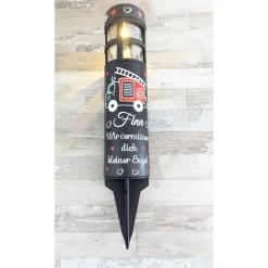 Best Grabschmuck Solarleuchte personalisiert mit süßen Feuerwehrauto Motiv, grableuchte solar sternenkind Trauerkerzen