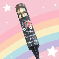Best Grabschmuck Solarleuchte personalisiert mit süßen Feuerwehrauto Motiv, grableuchte solar sternenkind Trauerkerzen
