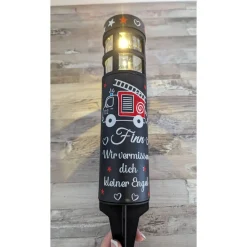 Best Grabschmuck Solarleuchte personalisiert mit süßen Feuerwehrauto Motiv, grableuchte solar sternenkind Trauerkerzen