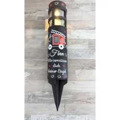 Best Grabschmuck Solarleuchte personalisiert mit süßen Feuerwehrauto Motiv, grableuchte solar sternenkind Trauerkerzen