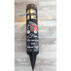 Best Grabschmuck Solarleuchte personalisiert mit süßen Feuerwehrauto Motiv, grableuchte solar sternenkind Trauerkerzen