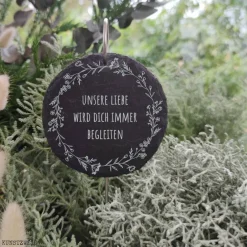 Clearance Grabstecker - Grabschmuck aus Schiefer - Florales Motiv mit Wunschgravur - Trauergeschenk - Schieferschild zur Beerdigun Gedenksteine