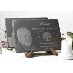 Clearance Grabstein/Gedenktafel aus Schiefer 30x20cm mit Wunschgravur – Persönlicher Grabschmuck & Fotogravur Gedenksteine
