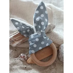 Best Grau mit weißen Punkten Häschen/ Hasen Greifling mit Ring aus Buchenholz Geschenke