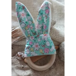 Best Grau mit weißen Punkten Häschen/ Hasen Greifling mit Ring aus Buchenholz Geschenke