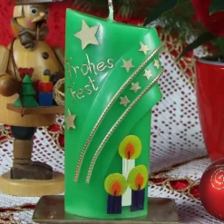 Best grüne Weihnachtskerze mit Kerzen und Sternen - ovale Formenkerze mit Bogenmotiv, verziert Kerzen & Beleuchtung