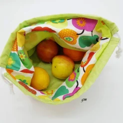 Geschenkverpackungen|bags unlimited Grüner Stoffbeutel mit Zugband – Obstbeutel, Geschenkbeutel & Osterbeutel, waschbar, Baumwolle, 30x30cm