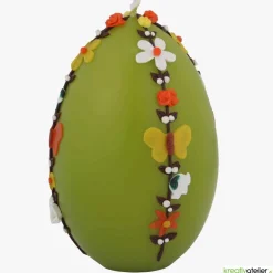 Clearance große Ostereikerze in grün mit doppelter, frühlingshafter Blumenranke verziert Osterkerzen