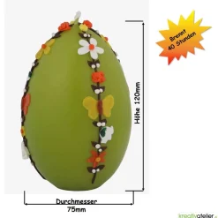 Clearance große Ostereikerze in grün mit doppelter, frühlingshafter Blumenranke verziert Osterkerzen