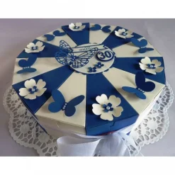 Clearance Große Schachteltorte / Geburtstagstorte / Geldgeschenk in blau/weiß 26 cm Ø Geldgeschenke