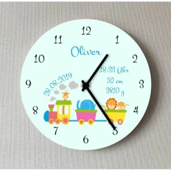 Best Große Wanduhr Baby Junge Mädchen Eisenbahn Lok Löwe Giraffe Geburtsuhr Namen Kinderwanduhr Geschenk Geburt Uhr Geschenke