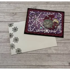 Online Grußkarte / Glückwunschkarte zu Halloween, „kleine Hexe gratuliert zum Geburtstag“, Spinnennetz, Handarbeit Accessoires