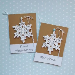 Clearance Grußkarte Eiskristall Schneeflocke Weihnachtsstern gehäkelt mit Wunschtext Weihnachtskarten
