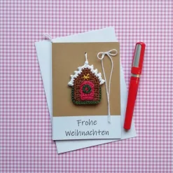 Discount Grußkarte Weihnachten Knusperhäuschen Lebkuchenhaus Gingerbreadhouse gehäkelt mit Wunschtext Weihnachtskarten