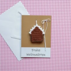 Discount Grußkarte Weihnachten Knusperhäuschen Lebkuchenhaus Gingerbreadhouse gehäkelt mit Wunschtext Weihnachtskarten