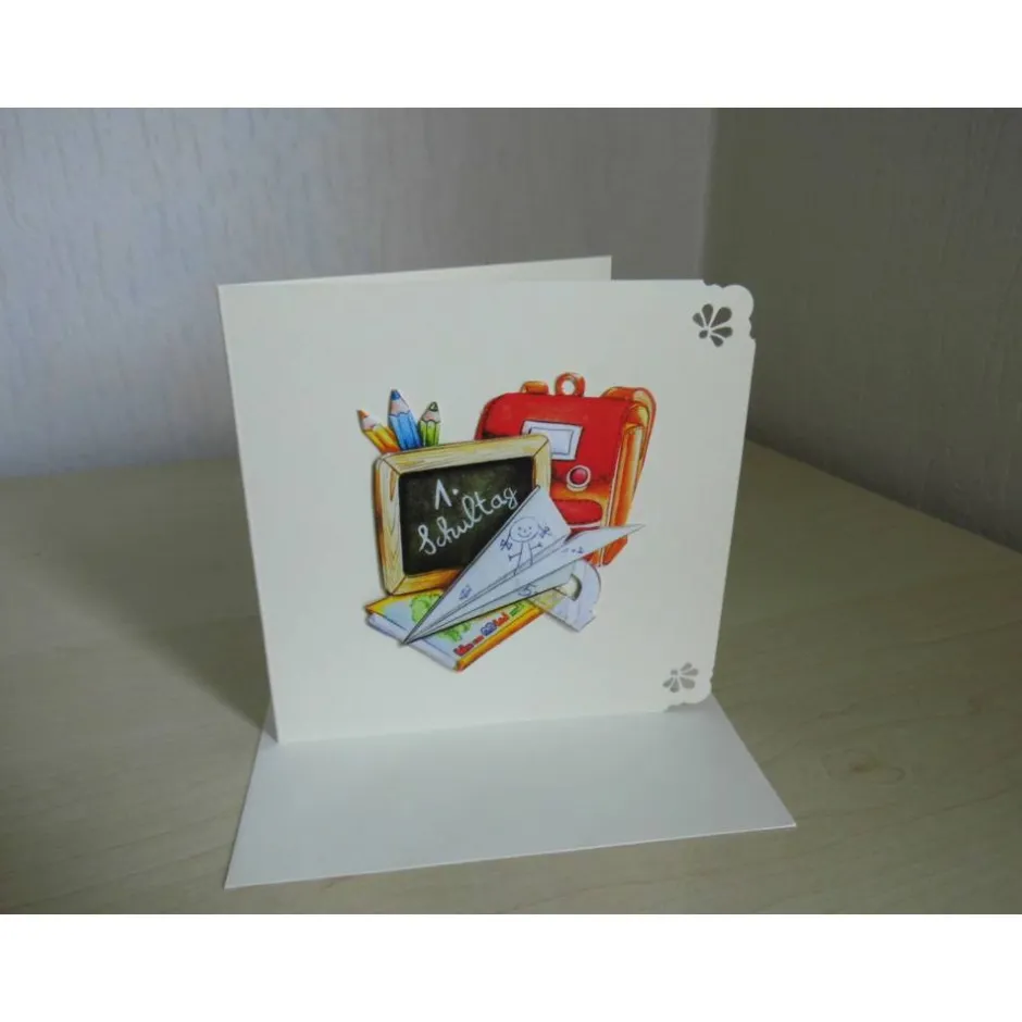 Best Grußkarte zum Geburtstag mit 3-D-Motiv – Schulanfang & Einschulung – Unikat Klappkarte 12,5 x 12,5 cm Kinder Glückwunschkarten