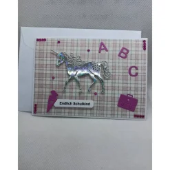 Outlet Grußkarte zur Einschulung, "Endlich Schulkind", rosa/pink, Einhorn Kinder Einschulung