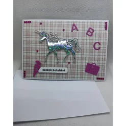 Outlet Grußkarte zur Einschulung, "Endlich Schulkind", rosa/pink, Einhorn Kinder Einschulung