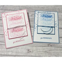 Glückwunschkarten|Frau Yakusas KreativChaos Grußkarten / Glückwunschkarten zur Kommunion, Fische zum Fest in rosa o. blau, Segensfeste, festlicher Anlass