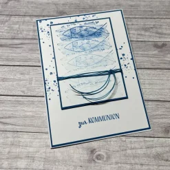 Glückwunschkarten|Frau Yakusas KreativChaos Grußkarten / Glückwunschkarten zur Kommunion, Fische zum Fest in rosa o. blau, Segensfeste, festlicher Anlass