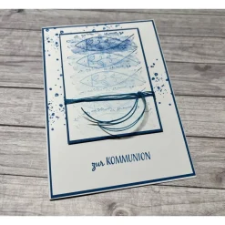 Glückwunschkarten|Frau Yakusas KreativChaos Grußkarten / Glückwunschkarten zur Kommunion, Fische zum Fest in rosa o. blau, Segensfeste, festlicher Anlass