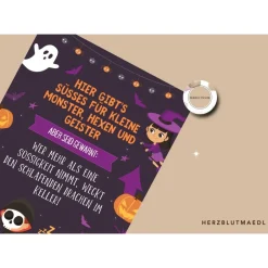 Accessoires|Herzblutmaedl Gruselige Halloween Haus Deko - Türschild mit Skelett Motiv als Print in DIN A4 | Einzigartige Halloween Dekoration | Ki