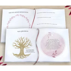 Geschenke|my-own-story Gästebuch & Album zur Kommunion mit Fischen und Wellen in Beere / Bordeaux | Kommunionbuch personalisiert mit Name