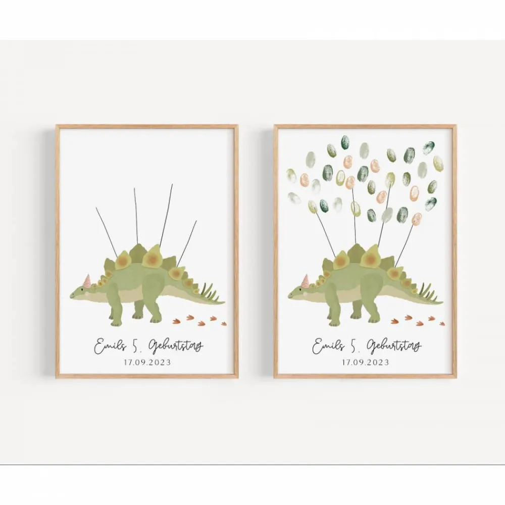 Gästebuch Geburtstag Dino Poster - Fingerabdruck Gästebuch - Gästebuch Geburtstag - Kind Andenken Dinosaurier - Dinopart Kinder Dekoration