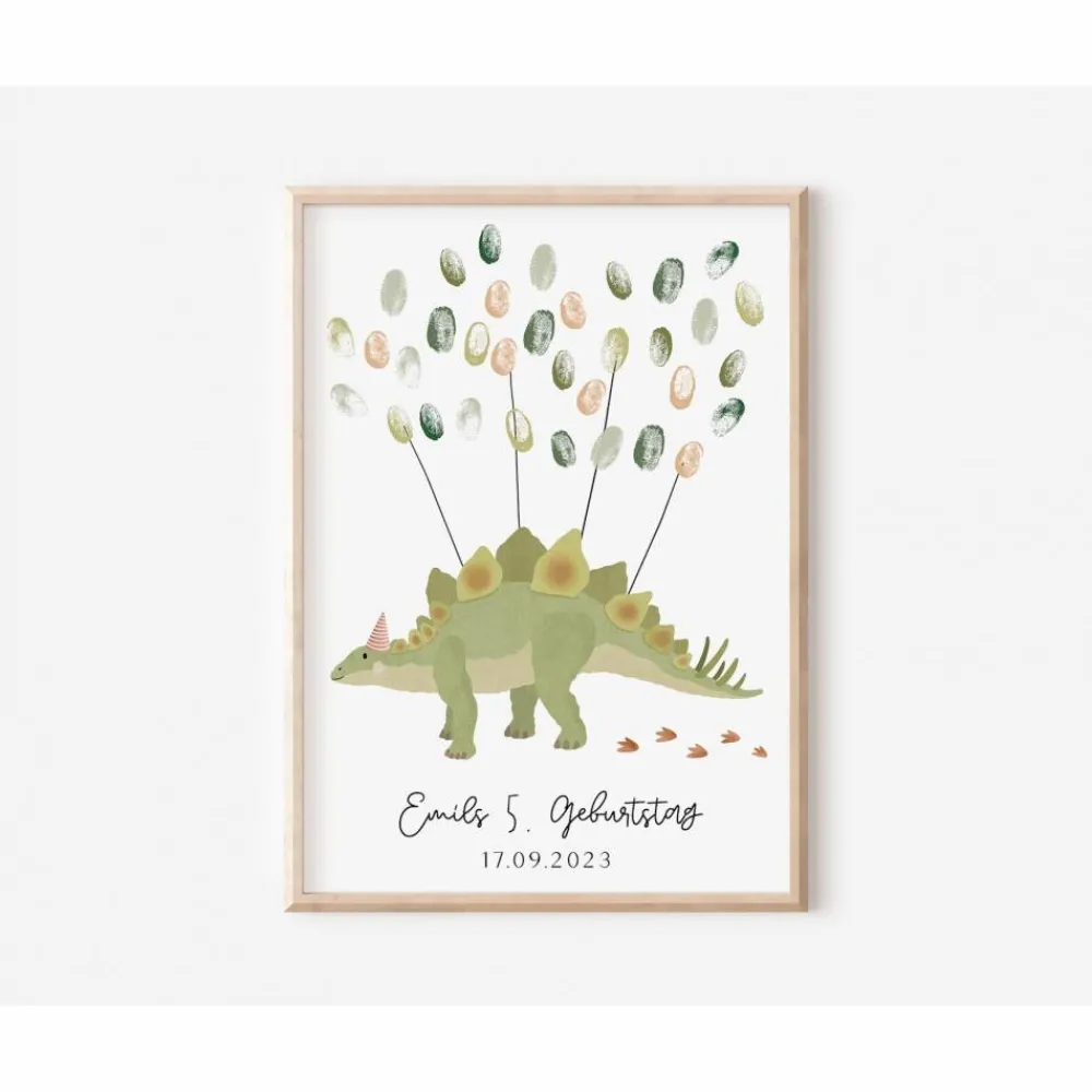 Gästebuch Geburtstag Dino Poster - Fingerabdruck Gästebuch - Gästebuch Geburtstag - Kind Andenken Dinosaurier - Dinopart Kinder Dekoration