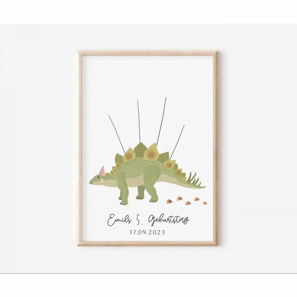 Gästebuch Geburtstag Dino Poster - Fingerabdruck Gästebuch - Gästebuch Geburtstag - Kind Andenken Dinosaurier - Dinopart Kinder Dekoration