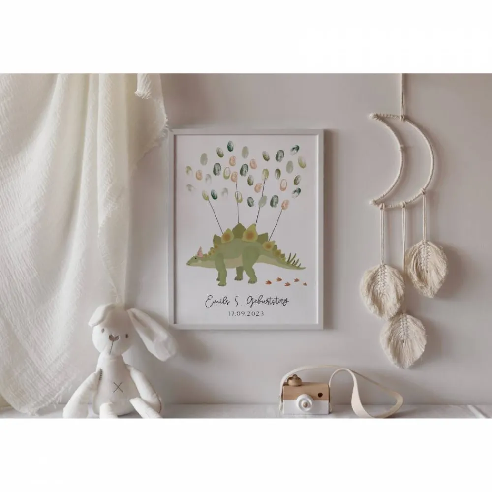 Gästebuch Geburtstag Dino Poster - Fingerabdruck Gästebuch - Gästebuch Geburtstag - Kind Andenken Dinosaurier - Dinopart Kinder Dekoration
