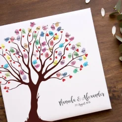 New Gästebuch Hochzeit Fingerabdruck Leinwand Personalisiert Baum Herzen Brautpaar Geschenk Hochzeitsdekoration Namen 50x50 cm Keilrahmen Hochzeitsgästebuch