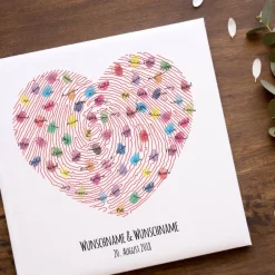 Hochzeitsgästebuch|MADYES Gästebuch Hochzeit Fingerabdruck Leinwand Personalisiert Herz Brautpaar Geschenk Hochzeitsdekoration Namen 50x50 cm Keilrahmen