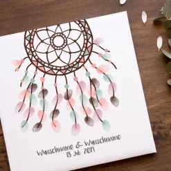 Outlet Gästebuch Hochzeit Fingerabdruck Leinwand Personalisiert Traumfänger Brautpaar Geschenk Hochzeitsdekoration Namen 50x50 cm Keilrahmen Hochzeitsgästebuch
