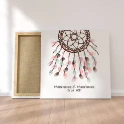Outlet Gästebuch Hochzeit Fingerabdruck Leinwand Personalisiert Traumfänger Brautpaar Geschenk Hochzeitsdekoration Namen 50x50 cm Keilrahmen Hochzeitsgästebuch