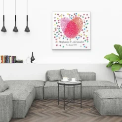 Online Gästebuch Hochzeit Fingerabdruck Leinwand Personalisiert Herz Brautpaar Geschenk Hochzeitsdekoration Namen 50x50 cm Keilrahmen Wedding Tree Hochzeitsgästebuch