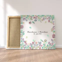 New Gästebuch Hochzeit Fingerabdruck Leinwand Personalisiert Blumenring Brautpaar Geschenk Hochzeitsdekoration Namen 50x50 cm Wedding Tree Hochzeitsgästebuch