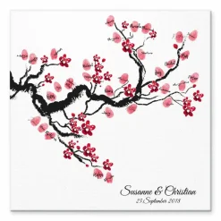 Hochzeitsgästebuch|MADYES Gästebuch Hochzeit Fingerabdruck Leinwand Personalisiert Chinese Cherry Brautpaar Geschenk Hochzeitsdekoration Namen 50x50 cm Keilrahmen
