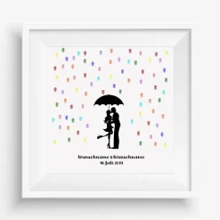 Outlet Gästebuch Hochzeit Fingerabdruck Leinwand Personalisiert Regentropfen Kuss Brautpaar Geschenk Hochzeitsdekoration Namen 50x50 cm Keilrahmen Hochzeitsgästebuch