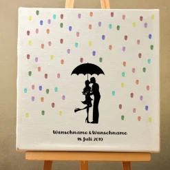 Outlet Gästebuch Hochzeit Fingerabdruck Leinwand Personalisiert Regentropfen Kuss Brautpaar Geschenk Hochzeitsdekoration Namen 50x50 cm Keilrahmen Hochzeitsgästebuch